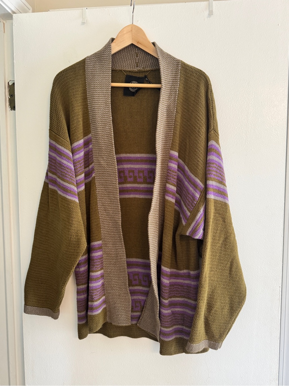 Urban Outfitters Olive and Lavender Striped Open Cardigan